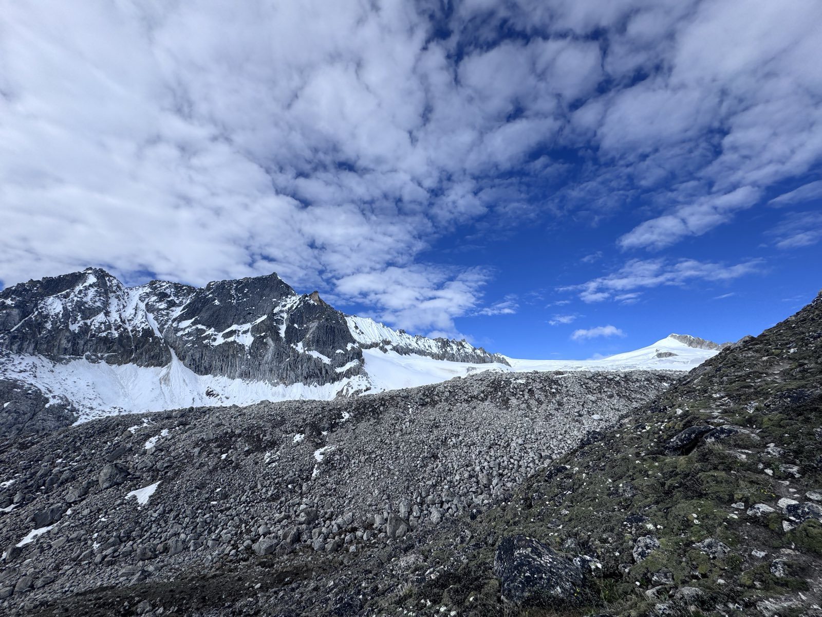 A glacier and rock ridge above the snowline